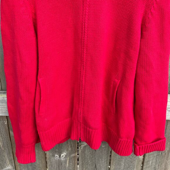 Orvis Cotton Full Zip Cardigan Mock Neck Knitted Christmas Sweater Red Size XL - Picture 4 of 9